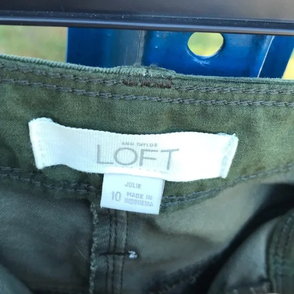 Ann Taylor LOFT Julie Olive Green Camo Trousers Pants Button Back Pockets 10 - Picture 7 of 15